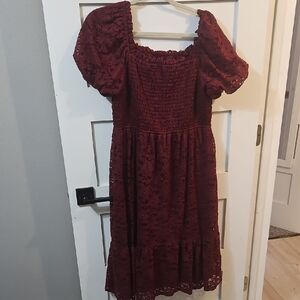 LC Lauren Conrad Burgundy Lace Midi Dress